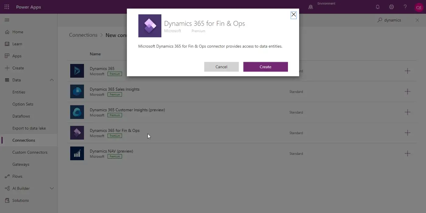 Connect to MS D365FO from PowerApps2