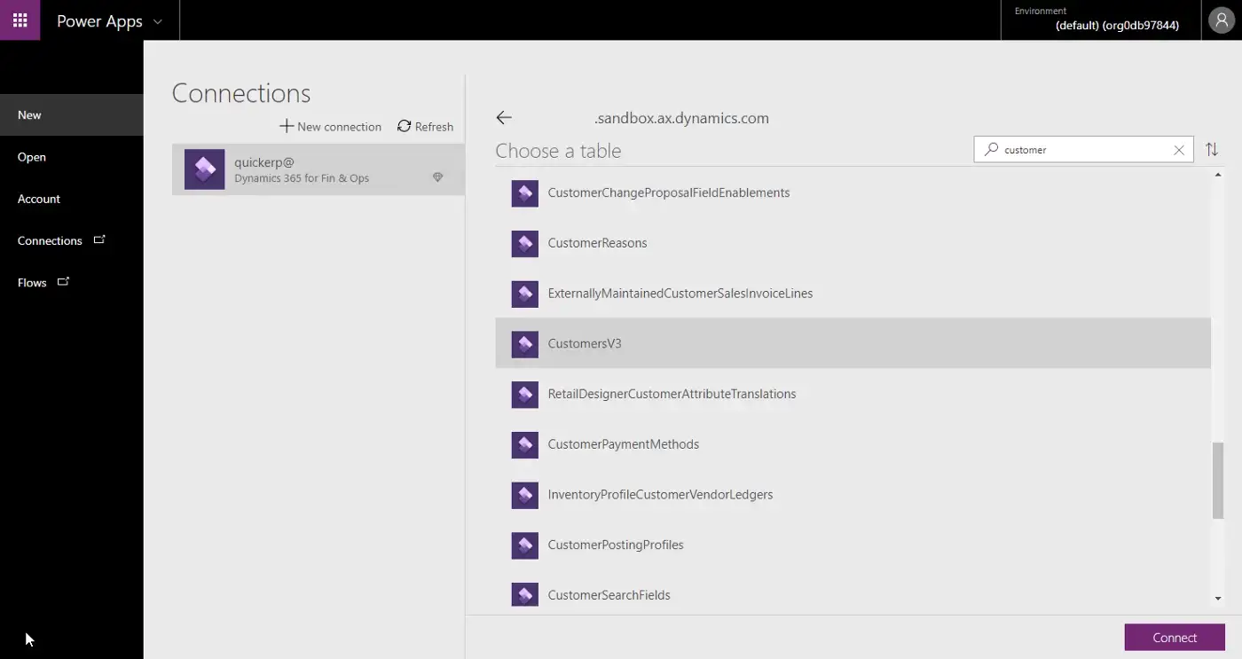 Connect to MS D365FO from PowerApps4