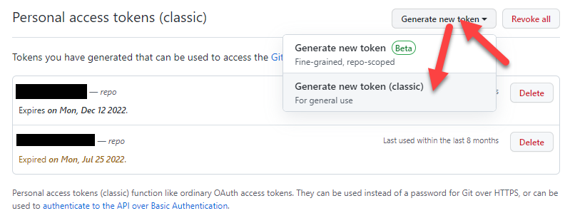 คลิก "Generate new token"