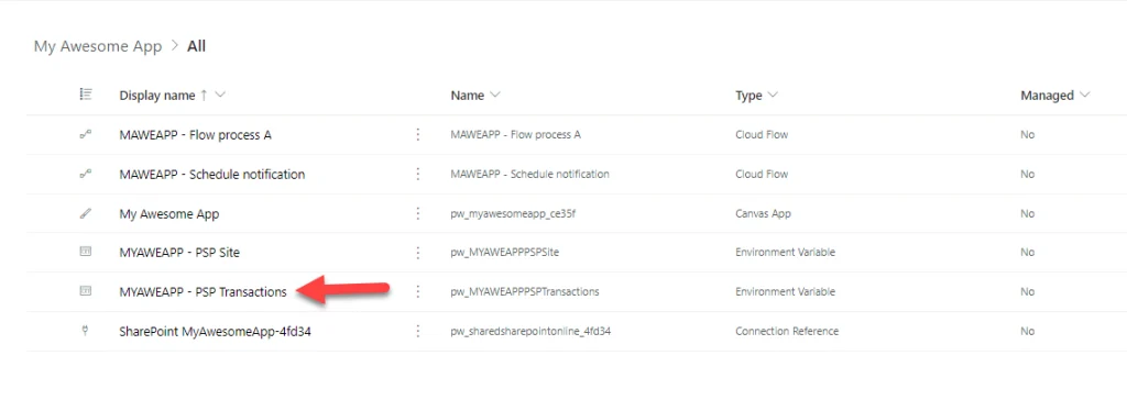 เมื่อทำตามขั้นตอนนี้ คุณจะได้ Environment Variable ใหม่ที่เชื่อมโยงไปยัง SharePoint List ที่เลือก หากมี List หลายตัวที่ต้องใช้ ให้สร้าง Variable ใหม่ตามขั้นตอนเดียวกันจนครบทุก List