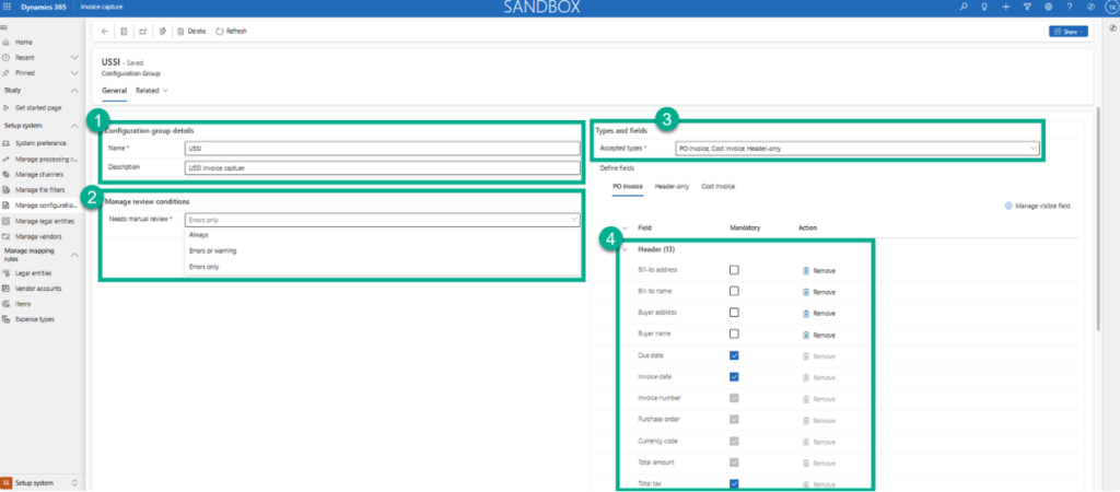 ผู้ดูแลระบบต้องสร้าง Configuration Group เพื่อกำหนดชุดของกฎและการตั้งค่าสำหรับใบแจ้งหนี้แต่ละประเภท เช่น กลุ่มของ PO Invoice กับ Non-PO Invoice