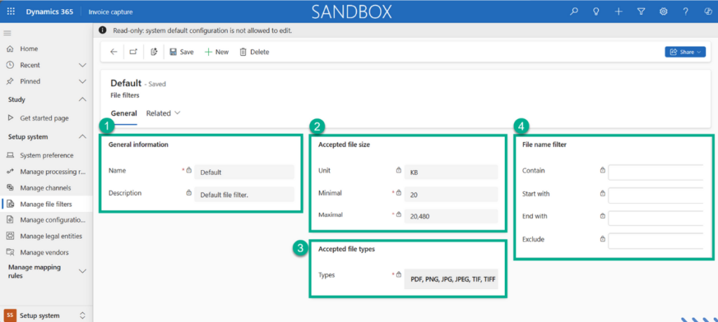 จากนั้นสามารถกำหนด File Filter เพื่อคัดกรองไฟล์ที่เข้ามา เช่น รองรับเฉพาะ PDF, JPG หรือไฟล์ที่มีรูปแบบเฉพาะเท่านั้น ซึ่งช่วยให้ระบบประมวลผลได้แม่นยำและปลอดภัย