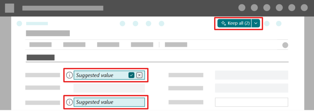 ระบบจะแสดงคำแนะนำเฉพาะสำหรับฟิลด์ที่อยู่ใน FastTab ที่คุณกำลังเปิดอยู่เท่านั้น เมื่อ Copilot พบคำแนะนำ ระบบจะกรอกค่าที่แนะนำให้โดยอัตโนมัติในฟิลด์ที่แสดงเป็น ตัวเอียง พร้อมแสดงไอคอน ดูรายละเอียดของคำแนะนำ หากไม่พบคำแนะนำ หรือฟิลด์นั้นไม่รองรับฟีเจอร์กรอกอัตโนมัติ ฟิลด์จะยังคงไม่เปลี่ยนแปลง