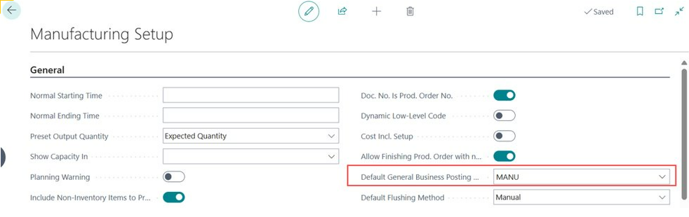 Default General Business Posting Group ใช้เพื่อกำหนดกลุ่มบัญชีธุรกิจทั่วไปให้กับข้อมูลใหม่โดยอัตโนมัติ (เช่น ลูกค้า หรือผู้ขาย) ในกรณีที่ยังไม่ได้ระบุค่าด้วยตนเอง