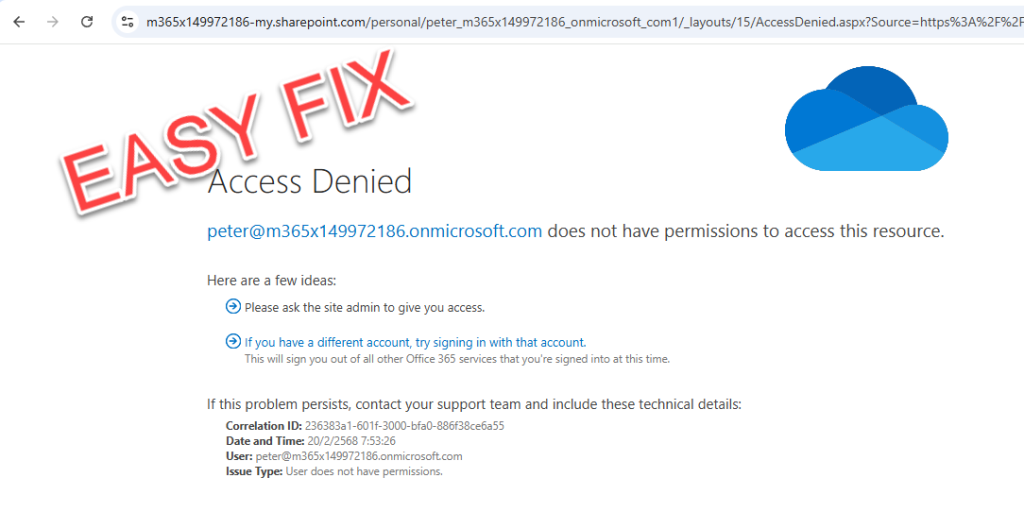 สาเหตุ วิธีแก้เข้า OneDrive ไม่ได้ หลัง Restore User / UPN ซ้ำ
