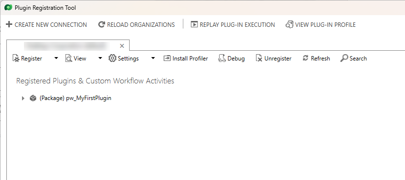 เมื่อสำเร็จคุณจะเห็นชื่อ package ปรากฏในหน้าต่าง PRT ซึ่งแปลว่าโค้ด Plugin ของคุณได้ถูก deploy เรียบร้อยแล้วบน Dataverse