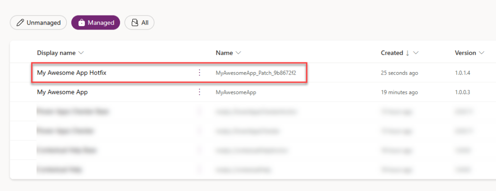 เมื่อ import สำเร็จ จะเห็นว่าระบบแสดง solution แยกออกมาอีกอัน เป็นชื่อ patch ที่เราตั้งไว้